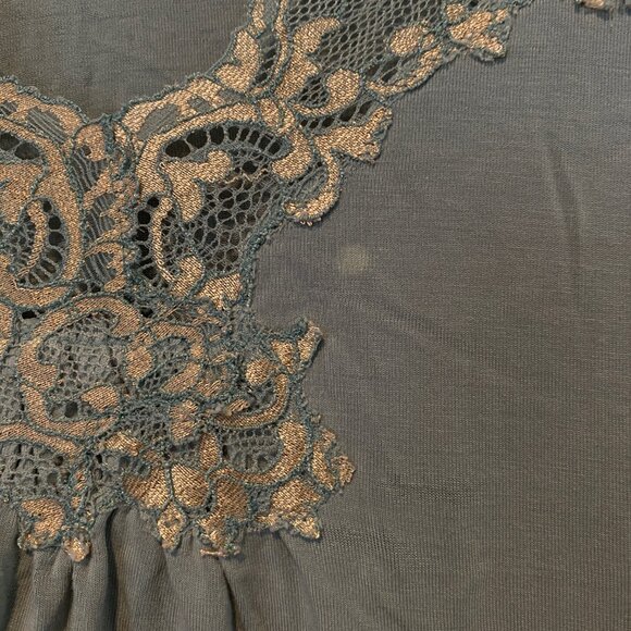 Green Lace Trim Top Size Small Y2K Maternity Boho Coastal Style - Picture 4 of 6